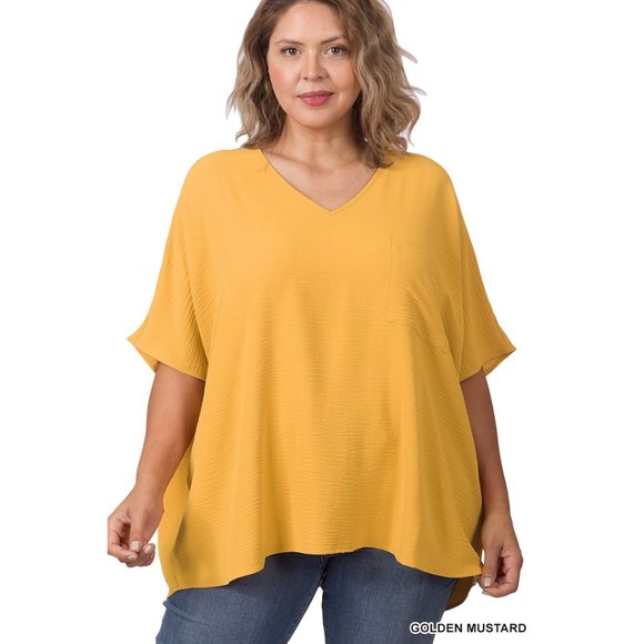 Curvy V-Neck Top in Mustard - Picture 2 of 4
